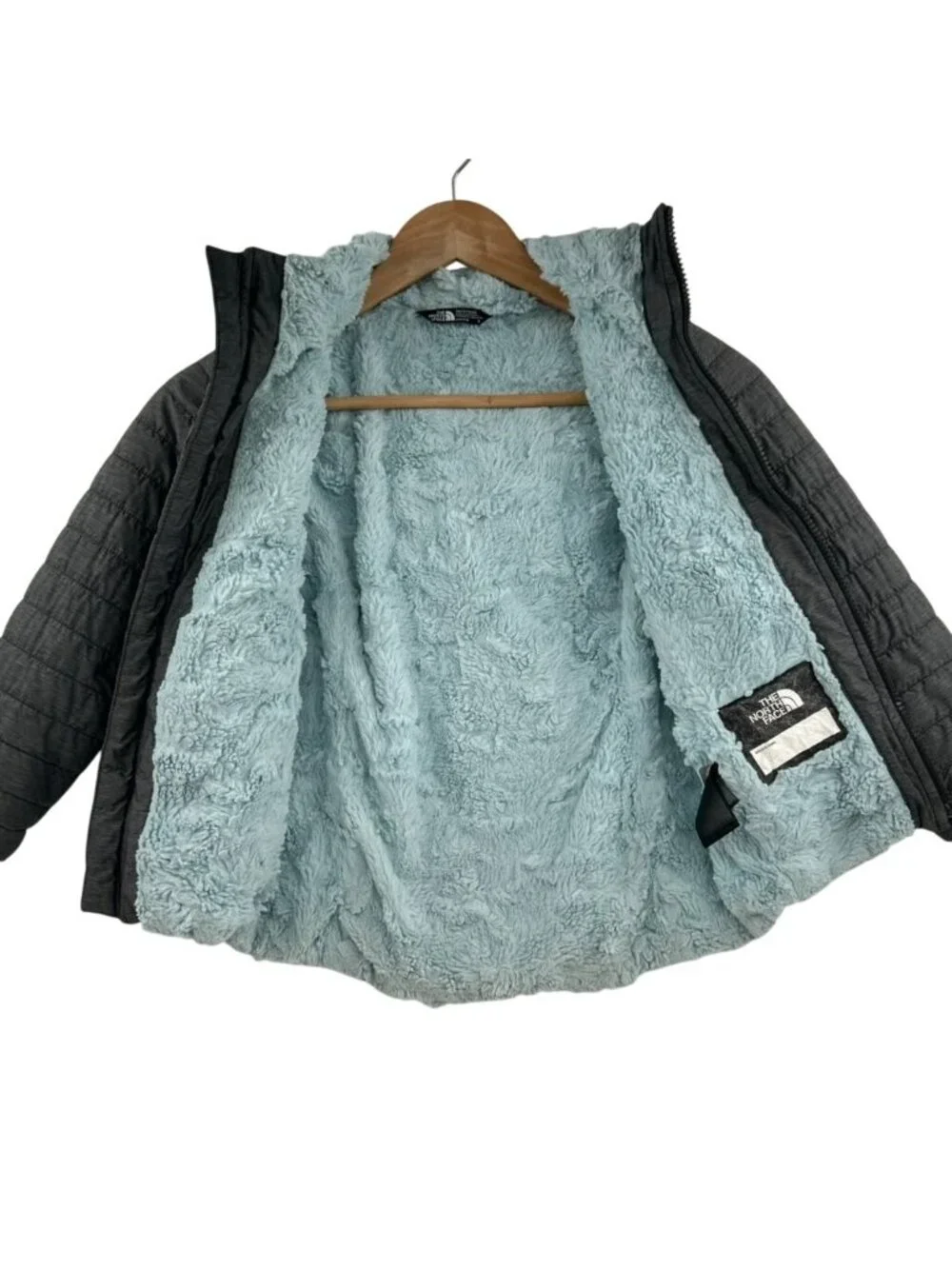 The North Face Mossbud Swirl Parka Girl's XXS Gray & Starlight Blue Full Zip